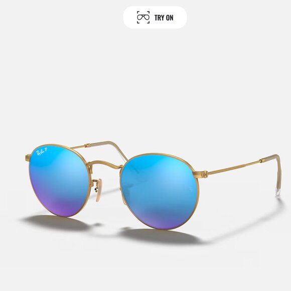 Ray-Ban Round Polarized Sunglasses – Blue Lens / Gold Frame – Like New